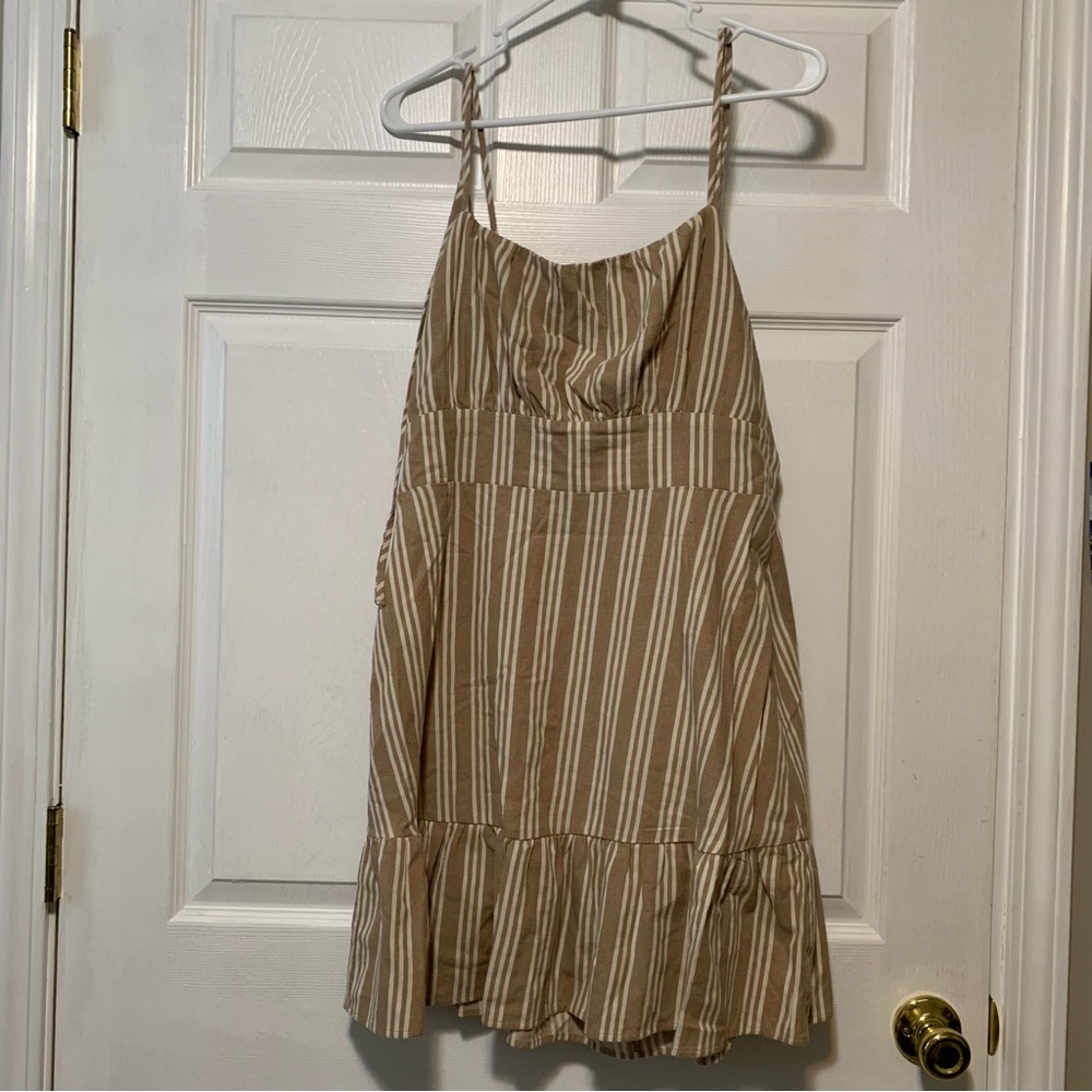 Tie back khaki stripe dress
